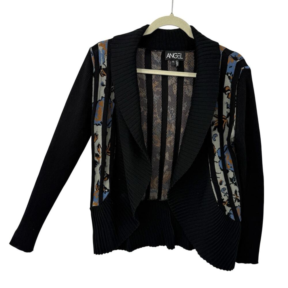 Angel Apparel XL Black Floral Cocoon Cardigan Artsy Sweater Jacket